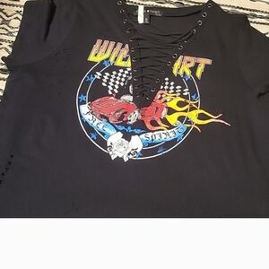 Torrid Black Graphic Lace-Up T-Shirt